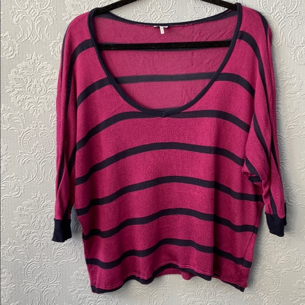 Splendid striped dolman vneck knit top